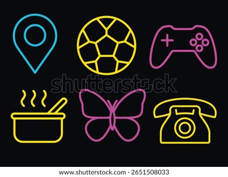 TV Program Genre Neon Style Icons