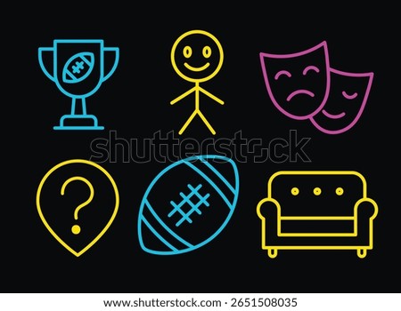 TV Program Genre Neon Style Icons
