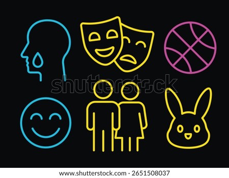 TV Program Genre Neon Style Icons