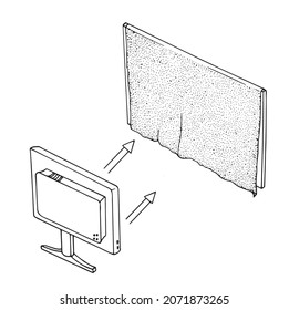 Tv projection instruction vector illustration. Assembly technical drawing. Film screening. 