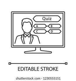 TV Quiz Show Linear Icon. Television Intellectual Game. Thin Line Illustration. Online Quiz. Trivia Contest. Lottery. Contour Symbol. Vector Isolated Outline Drawing. Editable Stroke