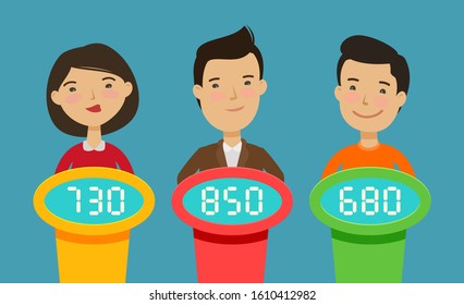 TV quiz show. People, players answer questions. Cartoon vector illustration