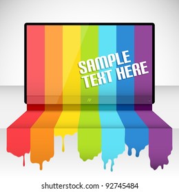 Tv with rainbow paint. Abstract vector illustration.