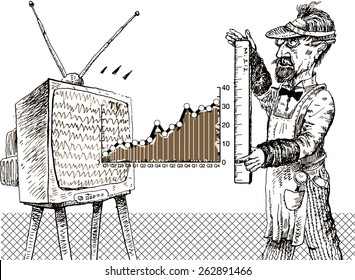 TV rating. Vector illustration in vintage engraving style