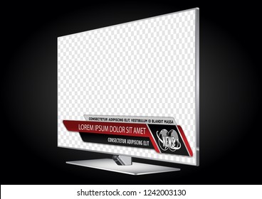 TV realistic flat screen lcd, plasma with news bars for Video headline title or lower third. Isolated on transparent background. Mock Up Template.