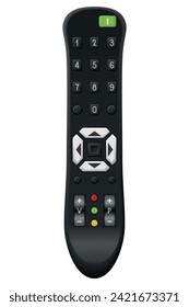 Tv remote control design with buttons. Wireless power media device to switch channel programmes remotely. Universal controller of technology equipment, isolated vector illustration
