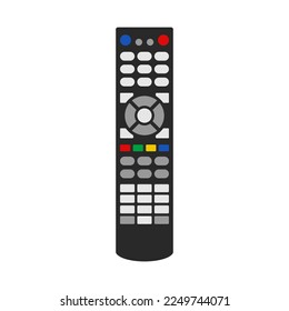 TV remote control device isolated on white background. Television technology channel surfing equipment with buttons icon. Distance media keyboard communication controller technology. Vector