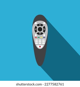 TV remote control device isolated on blue background. Television technology channel surfing equipment with buttons icon. Distance media keyboard communication controller technology. Vector