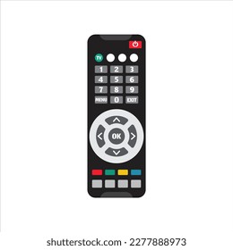 TV remote control device isolated on white background Television technology channel surfing equipment with icon buttons Technology Telecommunication Keyboard. Vector.