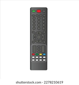 TV remote control device isolated on white background Television technology channel surfing equipment with icon buttons Technology Telecommunication Keyboard. Vector.