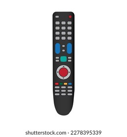 TV remote control device isolated on white background Television technology channel surfing equipment with icon buttons Technology Telecommunication Keyboard. Vector.