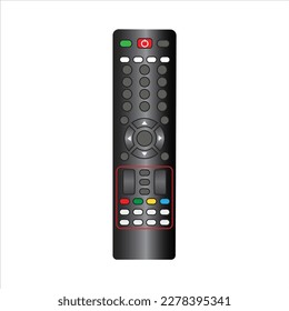 TV remote control device isolated on white background Television technology channel surfing equipment with icon buttons Technology Telecommunication Keyboard. Vector.