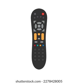 TV remote control device isolated on white background Television technology channel surfing equipment with icon buttons Technology Telecommunication Keyboard. Vector illustration.