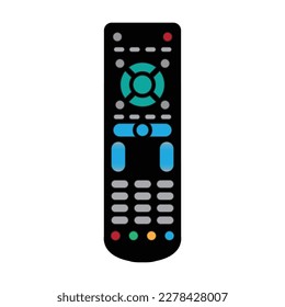 TV remote control device isolated on white background Television technology channel surfing equipment with icon buttons Technology Telecommunication Keyboard. Vector illustration.