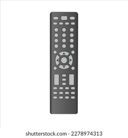 TV remote control device isolated on white background Television technology channel surfing equipment with icon buttons Technology Telecommunication Keyboard. Vector illustration.