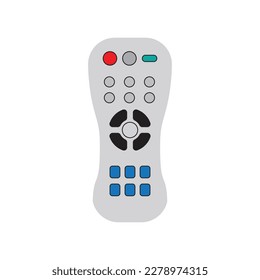 TV remote control device isolated on white background Television technology channel surfing equipment with icon buttons Technology Telecommunication Keyboard. Vector illustration.