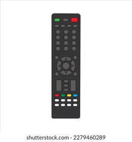 TV remote control device isolated on white background Television technology channel surfing equipment with icon buttons Technology Telecommunication Keyboard. Vector illustration.