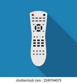 TV remote control device on blue background. Television technology channel surfing equipment with buttons icon. Distance media keyboard communication controller technology. Vector illustration