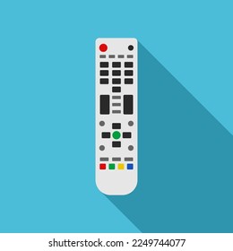 TV remote control device on blue background. Television technology channel surfing equipment with buttons icon. Distance media keyboard communication controller technology. Vector illustration