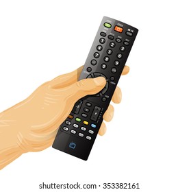 TV Remote Control In Hand Isolated On White Background