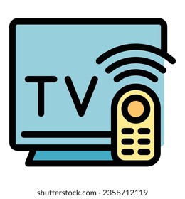 Tv remote control icon outline vector. Computer internet. Smart monitor color flat