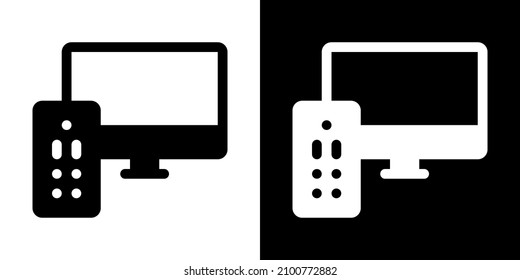 TV and Remote Control. Icon in White and Black Version.