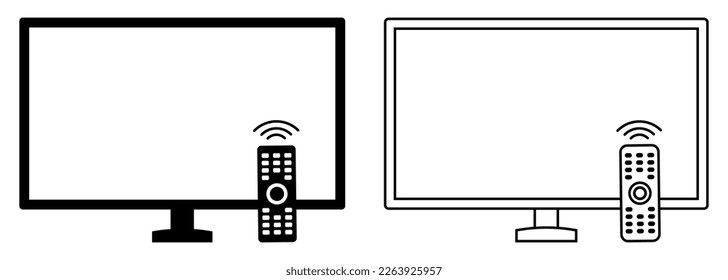 TV con iconos de control remoto en estilo de diseño plano y de línea. Ilustración del vector
