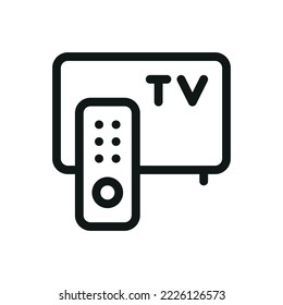 TV and remote control isolated icon, smart TV outline vector icon with editable stroke