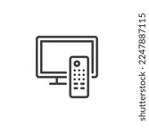 TV remote control line icon. linear style sign for mobile concept and web design. Television set outline vector icon. Symbol, logo illustration. Vector graphics