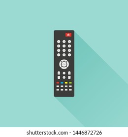 TV remote control with long shadow on turquoise background. TV remote controller. Vector illustration, flat design