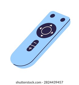 TV remote control with navigation buttons. Mobile smart television device. Portable gadget, digital controller tool with keys. Flat vector illustration isolated on white background