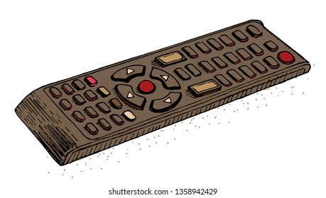 TV remote controller. Hand drawn sketchy style illustration isolated on white.