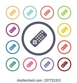 tv remote flat icons set. Open colorful buttons 