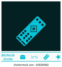 TV remote icon flat. Blue pictogram on dark background. Vector illustration symbol and bonus icons