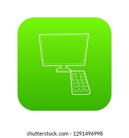 TV with remote icon green vector isolated on white background