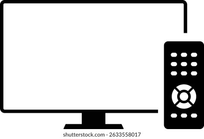 TV con icono remoto. Iconos de la tecnología casera. monitor led señal de televisión. Botones y almohadilla circular. Tecnología inalámbrica. Iconos de electrónica de consumo. Sistema de seguridad
