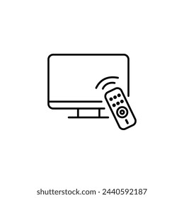 TV And Remote icon. Line style for web template and app. Television, control, channel, vector illustration design on white background.