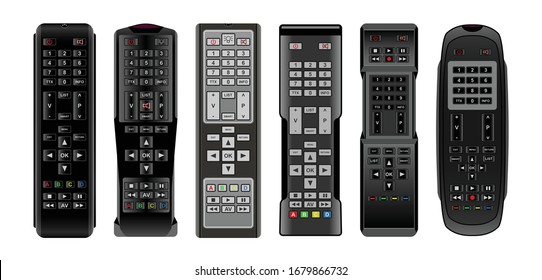 TV remote isolated realistic set icon. Television control vector realistic icon. Vector illustration TV remote on white background.