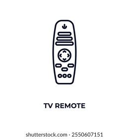 ícone da estrutura de tópicos remota da tv. Vetor linear do conceito de computador. Ícone remoto da tv de linha fina isolado no fundo branco