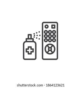 Icono de la línea de saneamiento remoto de TV. signo de estilo lineal para concepto móvil y diseño web. Icono de vector de esquema de desinfección remota. Símbolo, ilustración del logotipo. Gráficos vectoriales