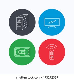 TV remote, VHS cassette and PC case icons.