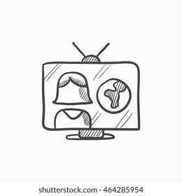 TV report vector sketch icon isolated on background. Hand drawn TV report icon. TV report sketch icon for infographic, website or app.