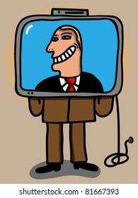 tv reporter behind the flat tv