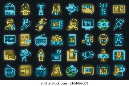 TV Reporter Icons Set Outline Vector. Studio Tv. Camera Interview Vector Neon