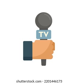 Tv Reporter Microphone Icon. Flat Illustration Of Tv Reporter Microphone Vector Icon Isolated On White Background