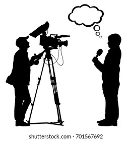 TV reporter shooting cameraman silhouette, think bubble