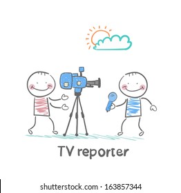 TV reporter speaks into the camera