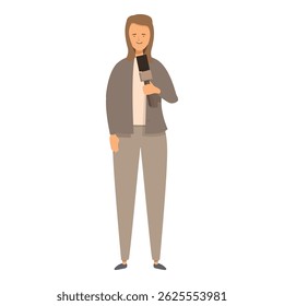 Tv reporter woman holding microphone, preparing to interview, mass media concept