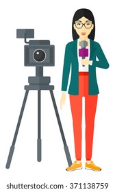 TV reporter working.