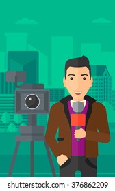 TV reporter working.